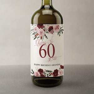 Cheers to 60th birthday wine label template, custom birthday wine label, anniversary wine label, personalized wine bottle label, any age, P1