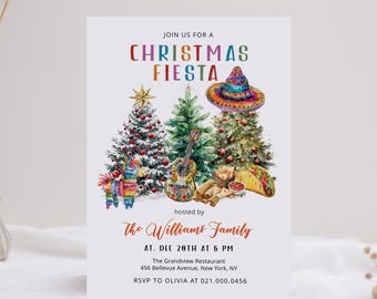 Christmas Fiesta Invitation Template, Editable Xmas Mexicana Posada, Cena De Navidad, Spanish Holiday Invite, Noche Buena, P193