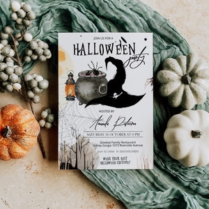 Halloween party invitation template, witches night party invite, halloween invite, halloween brewing invite, editable birthday invite, P148