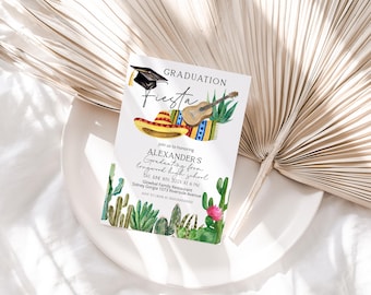Graduation fiesta invitation template, editable mexican graduation invite, fiesta graduation invite, college graduation, class of 2025, P16