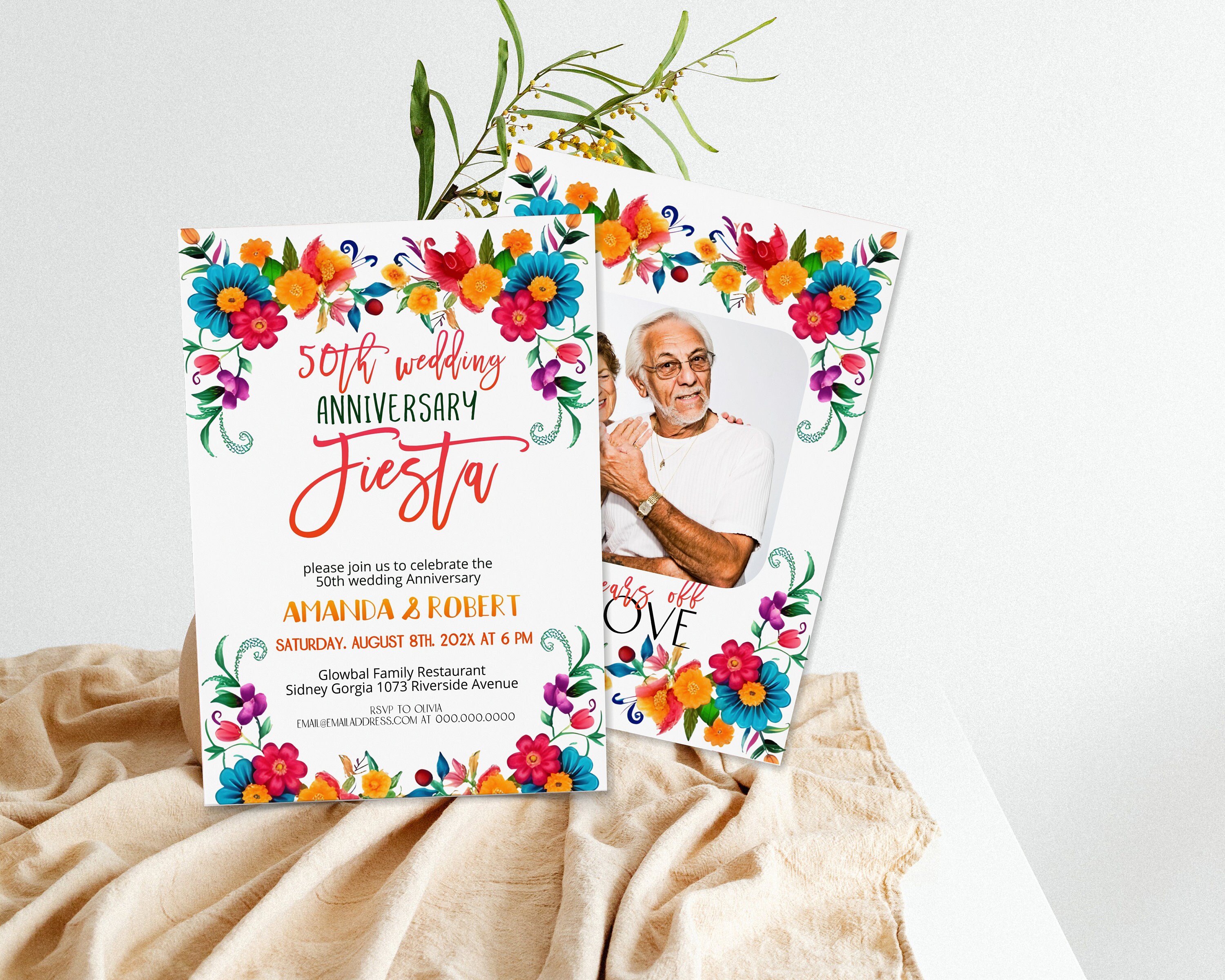 Fiesta 50th Wedding Anniversary Invitation, Editable Anniversary Photo ...