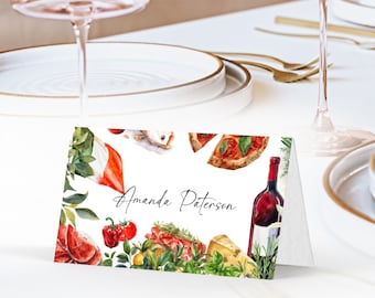 Italy theme place card template, editable name place card, Italian dinner card, pizza party, pasta birthday party, printable place card P213