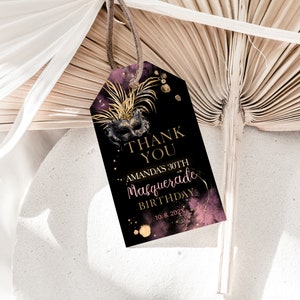 Masquerade ball thank you tags, masquerade birthday party gift tags, mask birthday gift tags, editable favor tag, printable tag label, P56