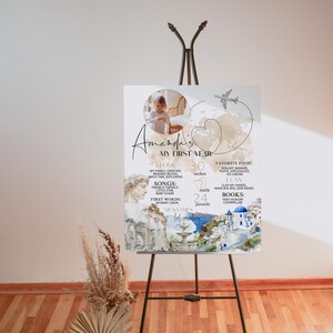 Greece themed birthday milestone, first birthday milestone poster template, world map photo sign, editable 1st birthday milestone sign P274