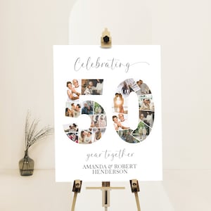 50th anniversary photo collage, editable photo collage sign, photo collage template, printable wedding anniversary board, welcome sign, P122