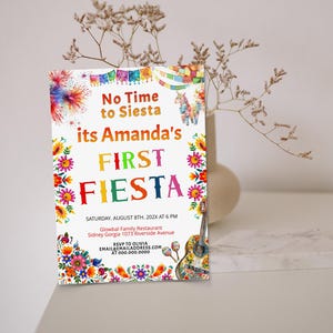 First fiesta birthday party invitation template, editable 1st birthday invite ,mexican theme invite, colorful floral, mexican flower, P210