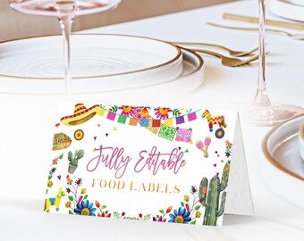 Fiesta place card template, editable place card, mexican theme card, colorful floral, mexican fiesta party place card, name place card, P108