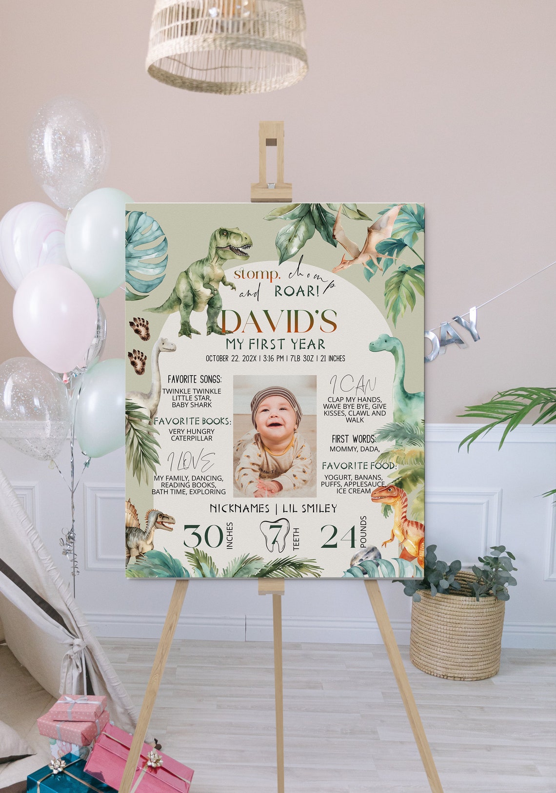 Dinosaur Milestone Photo Sign, Editable Milestone 1st Birthday Sign ...