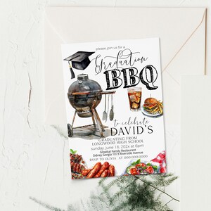 Graduation BBQ party invitation template, editable backyard bbq graduation invite, college grad invite, high school graduation invite, P134