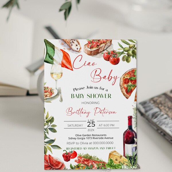 Italian Baby Shower Invitation, Ciao Baby, Pizza Party Invite Template, Italy Themed Dinner, Editable, Digital Download P213