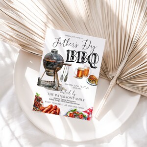 Father&#39;s day invitation template, father&#39;s day BBQ invite, backyard bbq party invite, editable fathers day barbeque party invitation, P134
