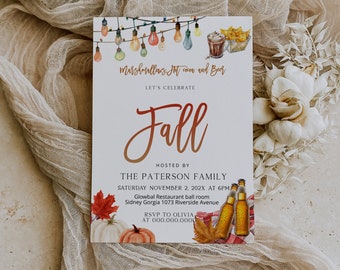 Fall party invitation template, autumn harvest party invitation, fall party invitation, bonfire party invite, editable autumn invite, P142