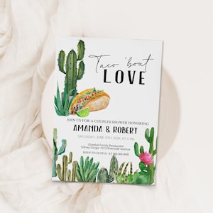Taco &#39;bout love invitation template, fiesta couples shower invite, editable bridal shower invite, mexican cactus theme party invite, P15
