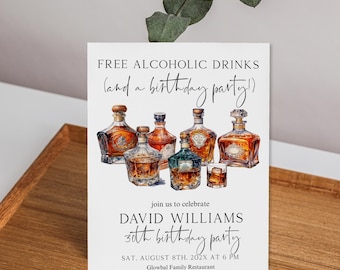Whiskey Birthday Invitation, Alcohol Theme Party for Men, Aged to Perfection, Bourbon Scotch Tasting Invite, Editable Template P208