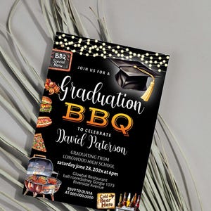 Graduation BBQ invitation template, backyard bbq graduation party invite, editable college grad invite, high school graduation invite, P250
