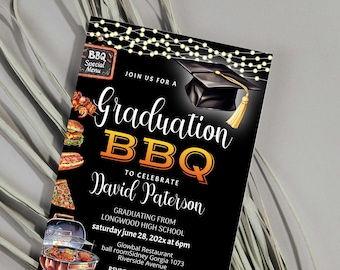 Graduation BBQ invitation template, backyard bbq graduation party invite, editable college grad invite, high school graduation invite, P250