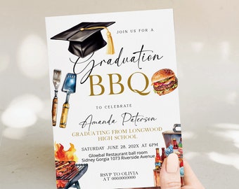 Backyard bbq graduation party invitation template, BBQ graduation invitation, highschool graduation invite, editable college grad invite P92