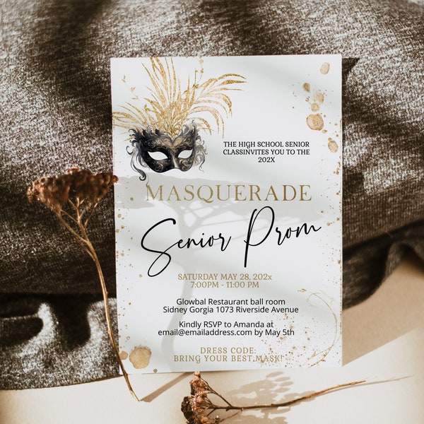 Senior prom invite, masquerade prom invitation template, editable masquerade ball invite, high school dance invite, prom send off invite P56