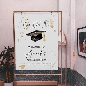 Graduation welcome sign template, He or she did it graduation welcome poster, printable graduation party sign, editable welcome sign, P59