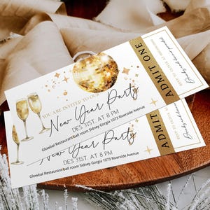 New year's tickets invite template, new years eve celebration ticket, disco party ticket, editable ticket invite, birthday party ticket, P47