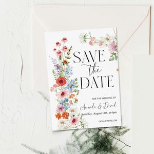 Wildflower save the date template, floral wedding save the date invite, save our date, editable save the date card, wildflower invite, P291