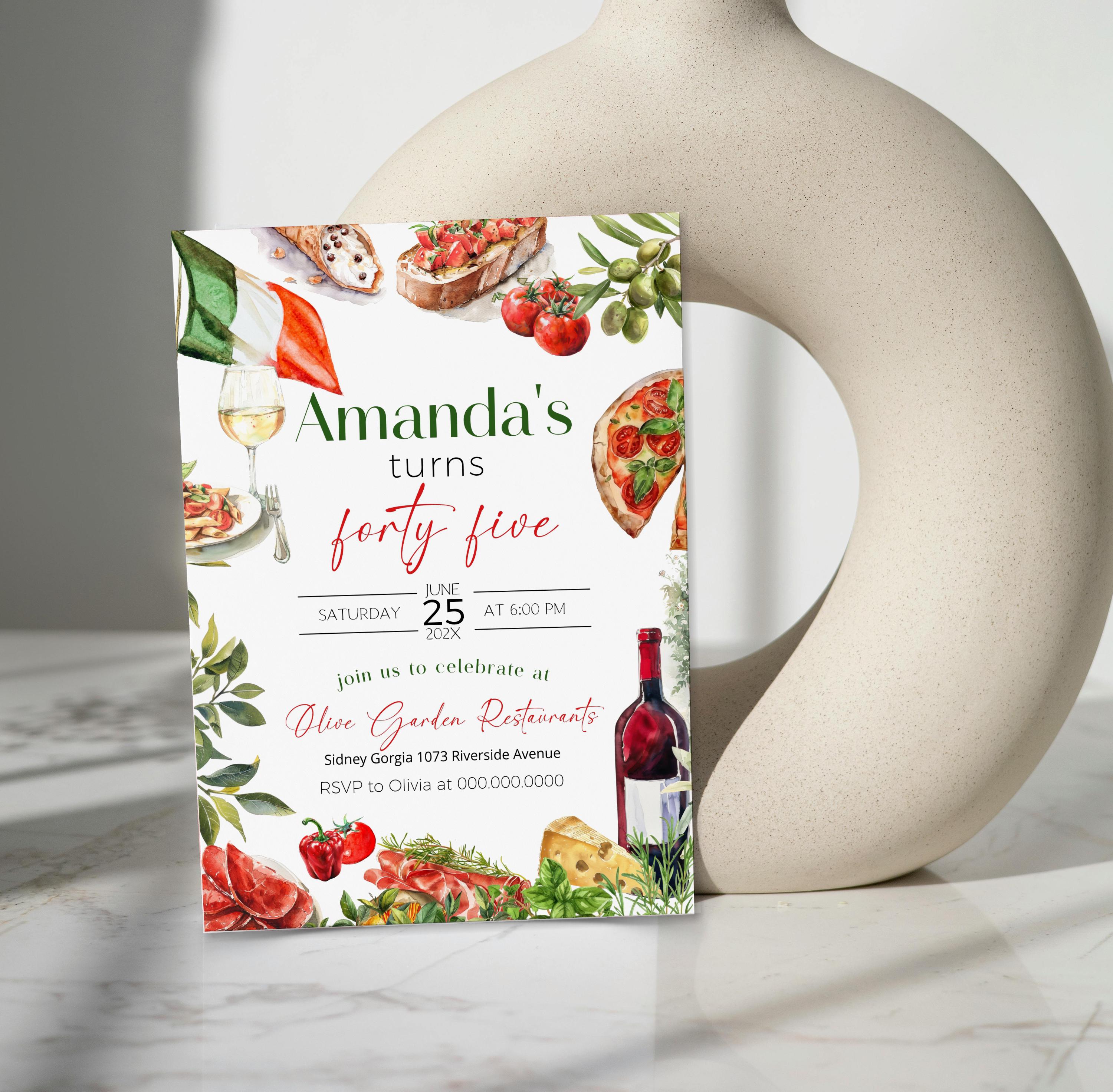 Italian Invite Italy Birthday Party Invitation Template, Editable 45th Birthday Invite ...