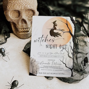 Witches night out halloween invitation template, witches halloween party invite, witch birthday invite, adult party, editable invite, P151