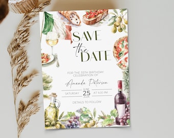 Save the date template, wedding save the date, editable save the date card, Italian theme save the date invite, birthday invitation, P115