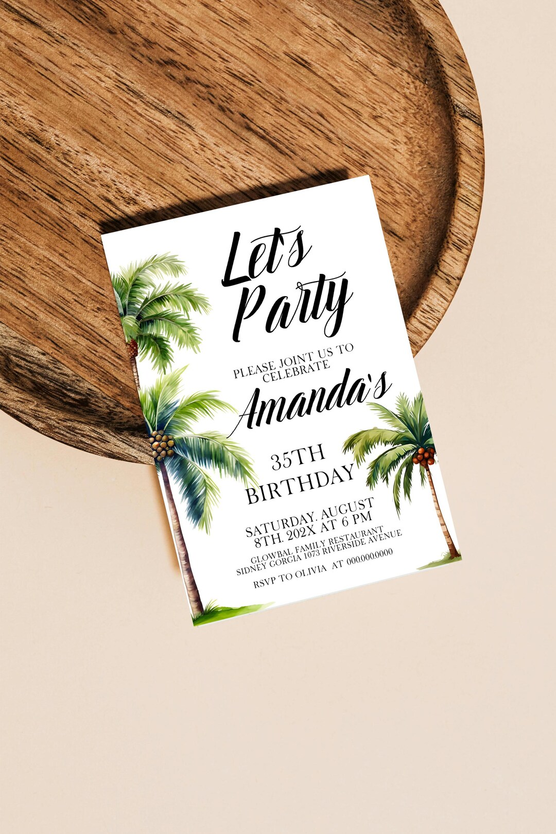 Invite Theme Editable Beach Lets Party Birthday Invitation, Palm Tree Summer Invite ...