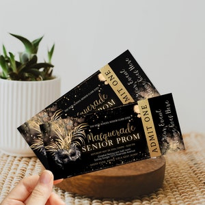 Masquerade senior prom ticket, prom tickets template, editable masquerade ball ticket, high school dance tickets, prom send off ticket, P56