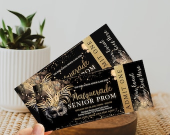 Masquerade senior prom ticket, prom tickets template, editable masquerade ball ticket, high school dance tickets, prom send off ticket, P56