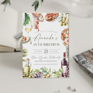 30th birthday invitation template, wine party invite, cooking invite, pizza birthday party, editable birthday invite Italy theme invite P115
