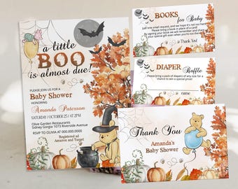 Halloween Baby Shower Invitation, Boo Bear Pumpkin Fall Theme, Editable Digital Template with Inserts, Instant Download, P335