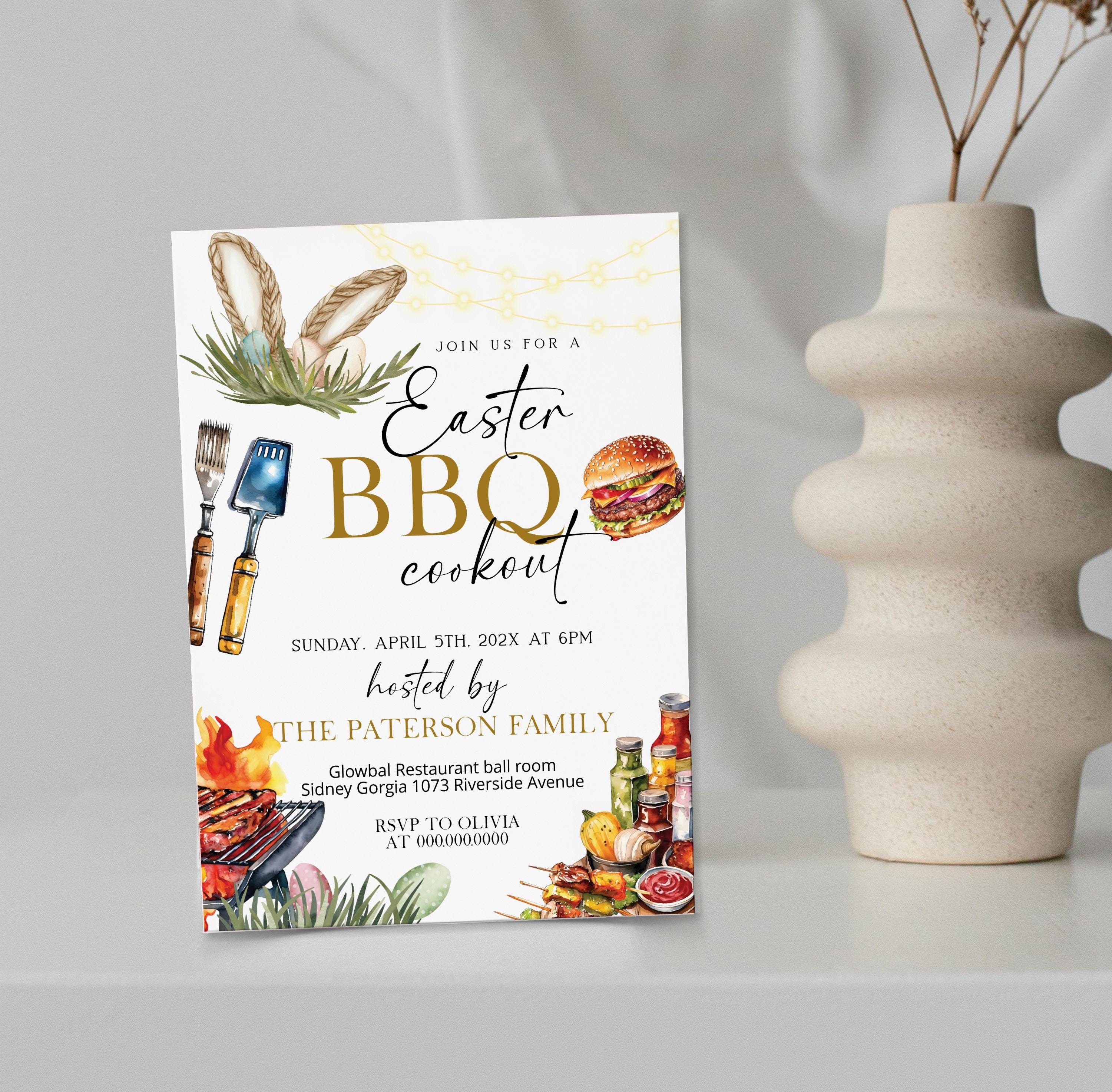 Spring Cookout Invite Easter BBQ Cookout Invitation Template, Easter Party Invite, Cookout ...