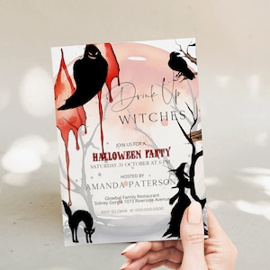 Drink up witches halloween invitation template, adult halloween invite, witch theme party invite, editable halloween party invite, P150