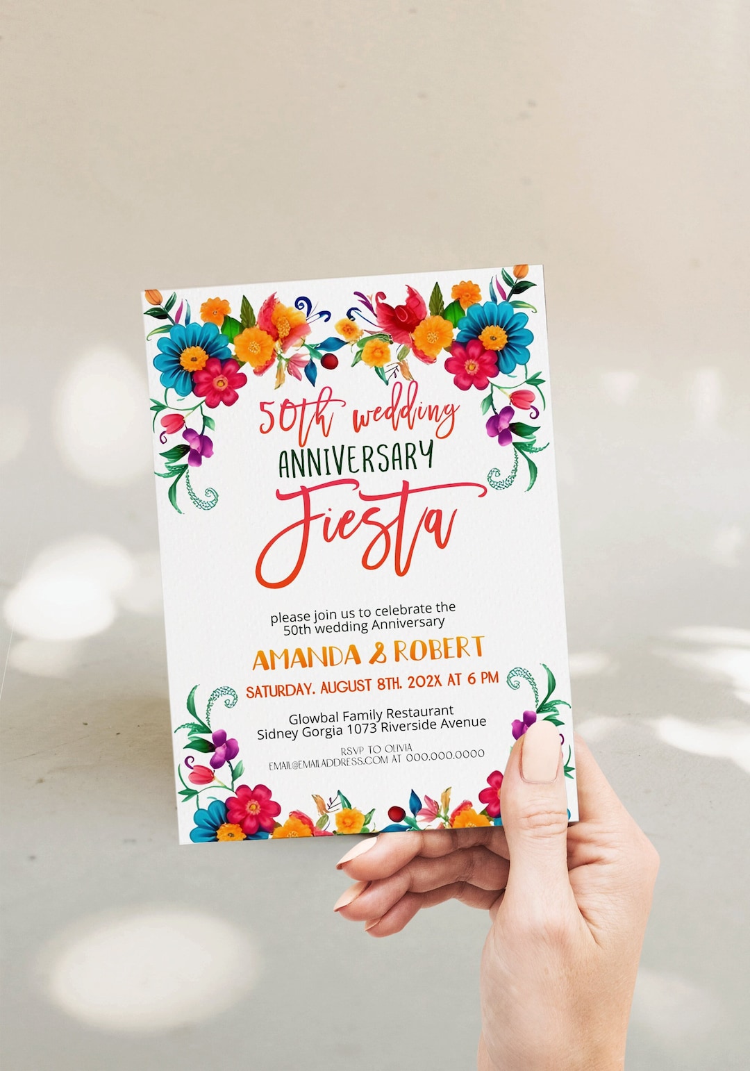 Fiesta 50th Wedding Anniversary Invitation, Editable Anniversary Photo ...