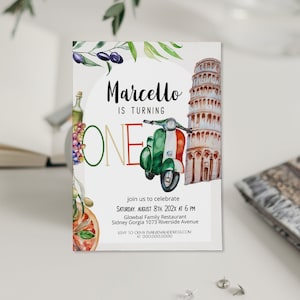 One birthday invitation template, one birthday party invitation, 1st birthday invite, editable Italian birthday invite, any age, P78