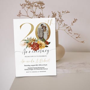 Floral 20th anniversary invitation template, printable floral wedding anniversary invite, editable anniversary party invite, P165