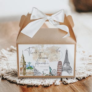Adventure party gable label template, travel theme gift box favor label, world map, onederful world, editable birthday party gift box, P129