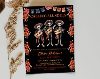 Mexican Themed Birthday Invitation, Sugar Skulls Party, Dia de los Muertos Invite, Editable Template, P197
