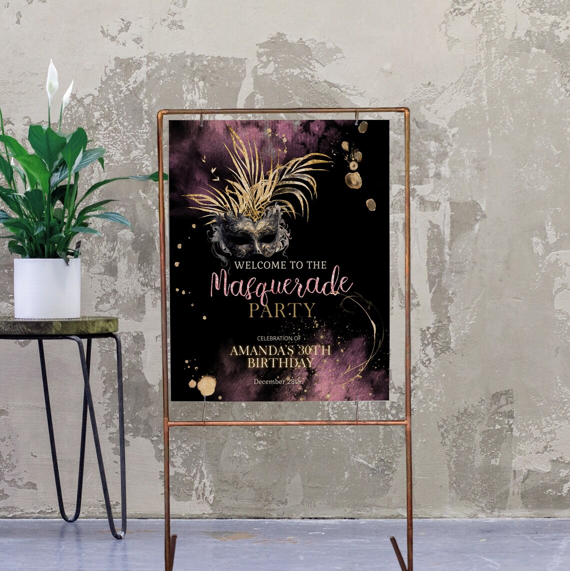 Masquerade Party Welcome Poster, Birthday Welcome Sign Template ...