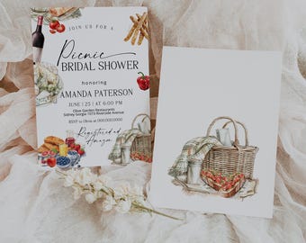 Bridal Shower Picnic Invitation, Bridal Brunch Invite, editable Picnic Couple Shower template, Backyard Outdoor Wedding Shower, P278