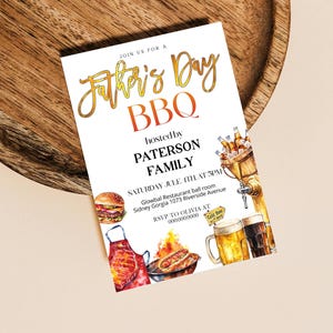 Father&#39;s day BBQ invitation template, beer and barbeque fathers day invite, editable father&#39;s day invite, backyard bbq party invite,P280