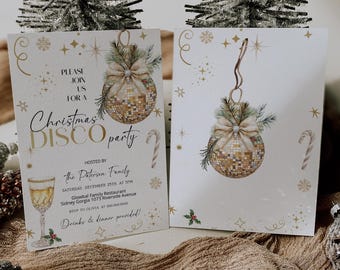 Disco Christmas Party Invitation, Editable Disco Holiday, Festive Disco, Holiday Office Party Invite, Disco Ball Holiday Template, P183