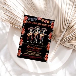 Birthday party invitation template, sugar skulls party, Dia de los Muertos, mexican themed birthday invite, editable birthday invite, P197