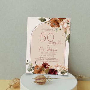 Invitación de 50 años, invitacion de 50 anos, any age, editable spanish birthday invite template, boho floral 50th birthday invite, P163