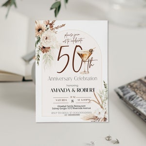 Boho floral 50th wedding anniversary invitation template, printable anniversary party invite, editable golden wedding anniversary invite P94