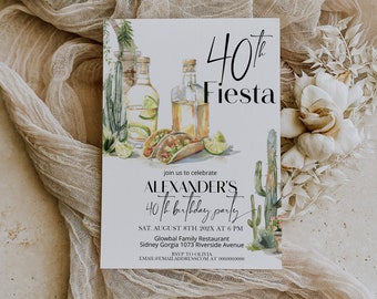 40th lets fiesta birthday invite template, tequila and tacos invite, adult party invite, mexican invitation, editable birthday invite, P121