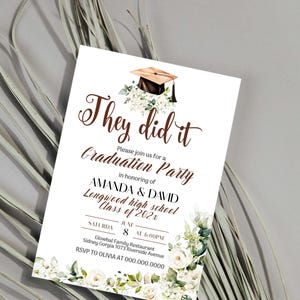 They did it graduation invitation template, double graduation party invite, editable college graduation invite, highschool graduation, P251