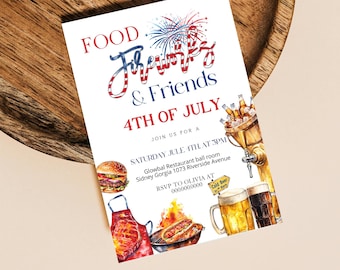 4th of July Party Invitation, Red White and Blue BBQ Invite Template, Editable Independence Day Cookout, P280